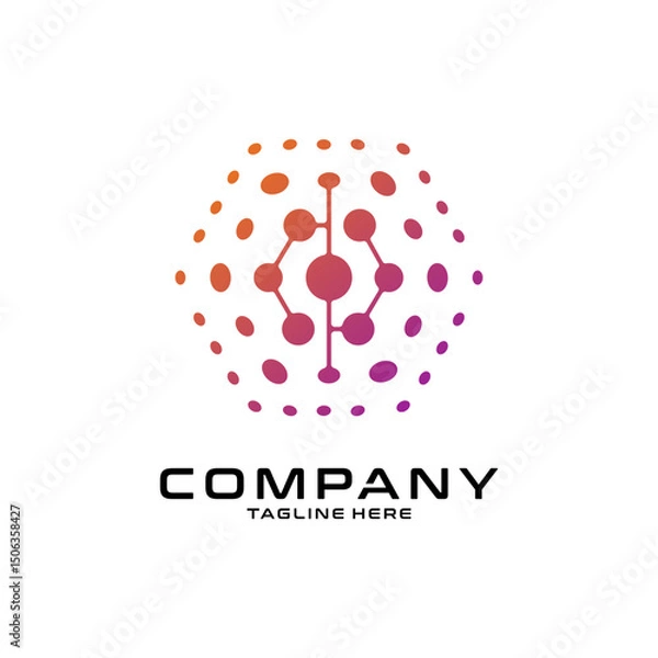 Fototapeta logotype letter N with dot and molecule concept logo template