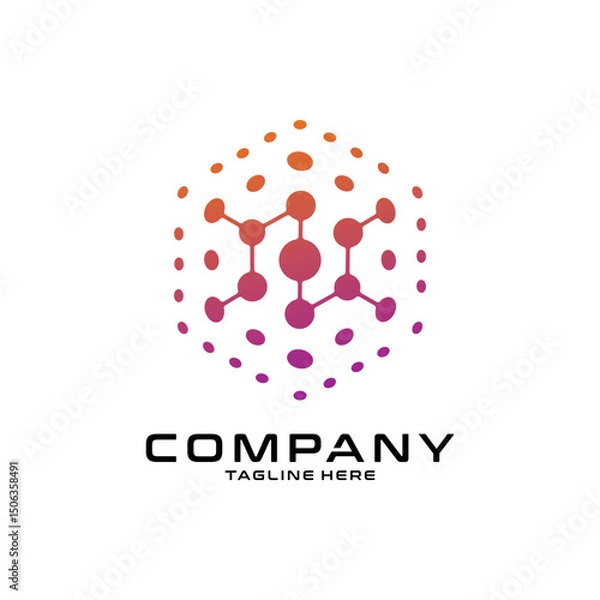 Fototapeta logotype letter N with dot and molecule concept logo template