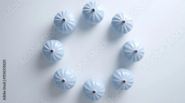 Obraz Pastel blue circular decorative elements in flat lay, conveying harmony and delicate elegance
