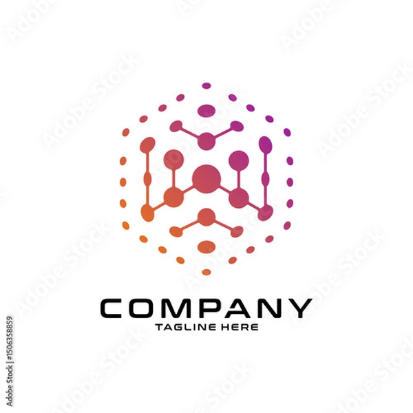 Fototapeta logotype letter W with dot and molecule concept logo template