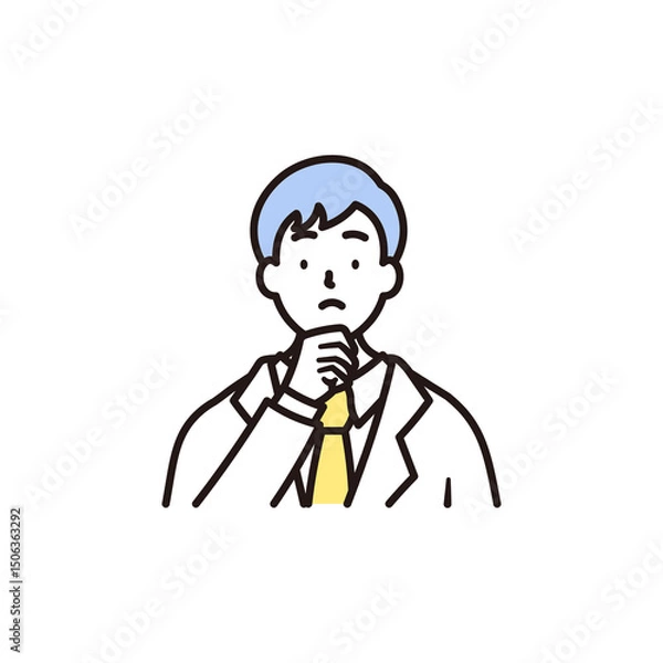 Obraz 考えている男子高校生のシンプルな上半身のイラスト素材