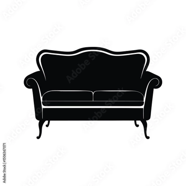Obraz modern velvet 2 seater sofa black vector icons