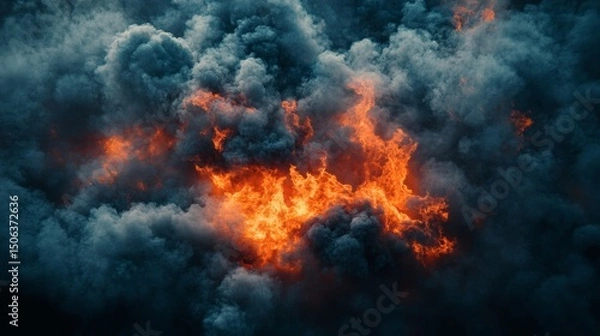 Obraz Dramatic juxtaposition: Ethereal smoke embraces fiery intensity in a surreal panorama
