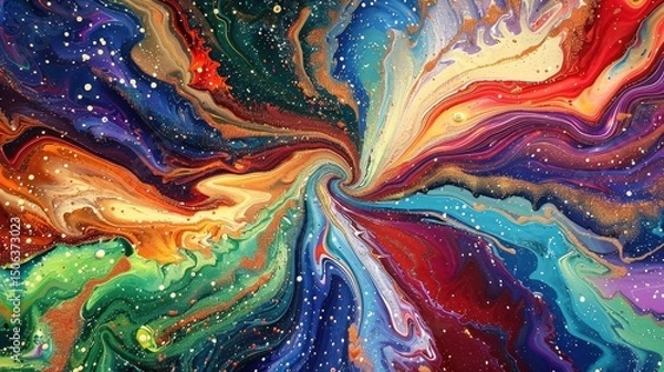Fototapeta Abstract Fluid Acrylic Painting Displaying Colorful Cosmic Vortex with Dynamic Movement