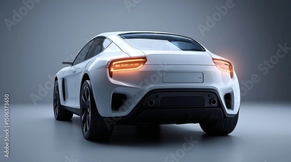 Fototapeta Futuristic electric vehicle rear half, clean taillight design, blank space for text, soft gray backdrop, modern car concept