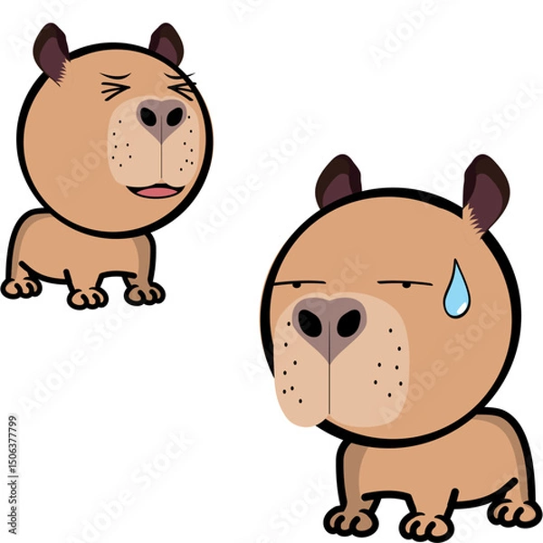 Fototapeta little capybara character cartoon expressions pack collection in vector art
