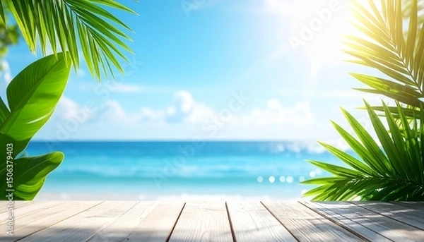 Obraz 【風景素材】海が見えるテーブルのイラスト