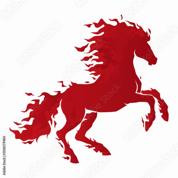 Obraz Red fire-style horse silhouette in rearing pose, dynamic and powerful vector illustration, perfect for Chinese zodiac, logo, or decorative design