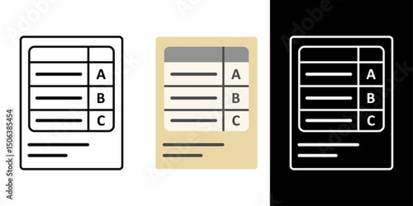 Fototapeta Transcript document icon with grade table in outline, dark mode, and color styles for academic and educational use.