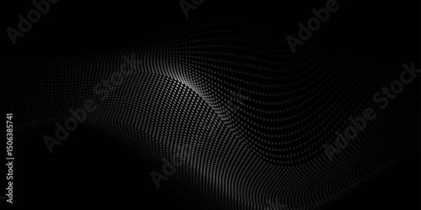 Obraz Vector abstract motion, smooth, soft wave line pattern and dot particle. Curve and fluid shape on black background. Illustration modern graphic design for luxury wallpaper or futuristic, technology