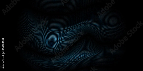 Fototapeta Vector abstract motion, smooth, soft wave line pattern and dot particle. Curve and fluid shape on black background. Illustration modern graphic design for luxury wallpaper or futuristic, technology