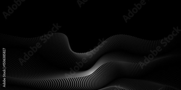 Fototapeta Vector abstract motion, smooth, soft wave line pattern and dot particle. Curve and fluid shape on black background. Illustration modern graphic design for luxury wallpaper or futuristic, technology