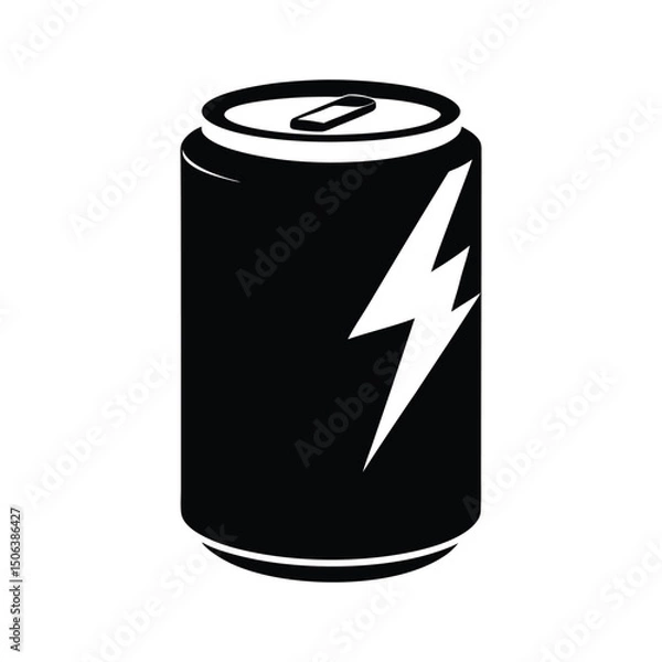 Obraz Vector illustration of a black energy drink can with a white lightning bolt symbol on a white background