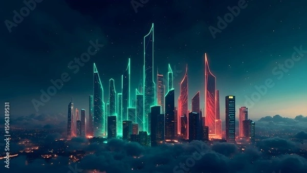 Fototapeta Neon Skyline of Forex Realms: A Digital Metropolis of Market Movements