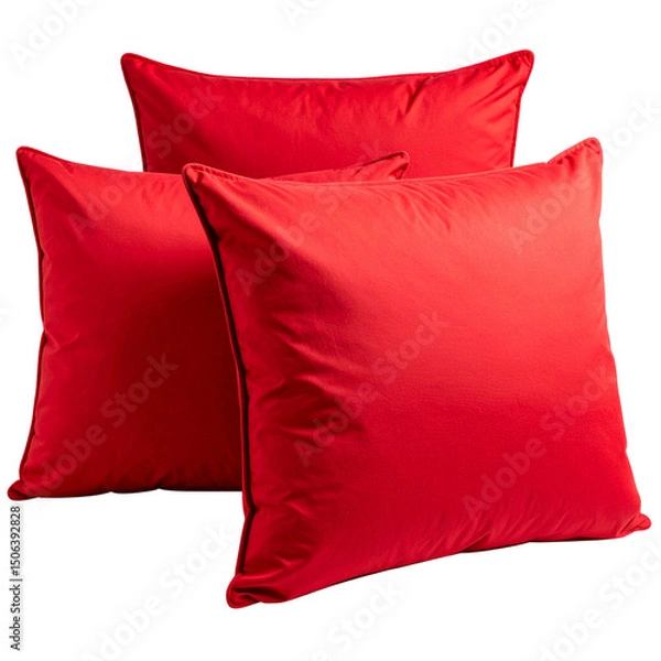 Fototapeta Soft red fabric pillow isolated on a white background, perfect for comfortable bedroom decor