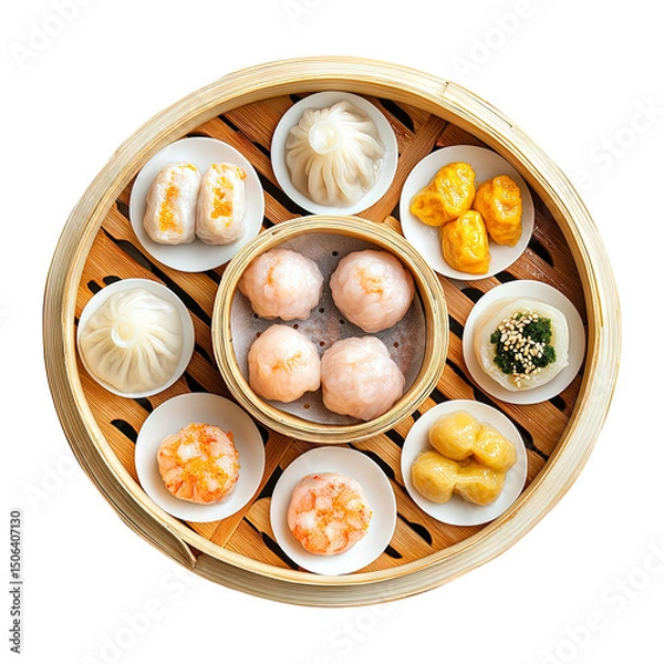 Fototapeta Dim Sum isolated on transparent white background png, clipping path