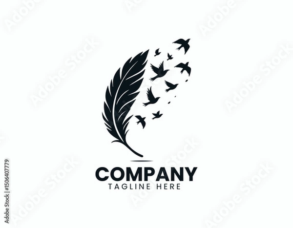 Obraz Elegant Black Feather Silhouette Releasing Smaller Birds Flying Vector Logo Design