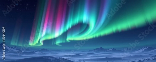 Fototapeta Vibrant Aurora Borealis Display Over Snowy Mountains
