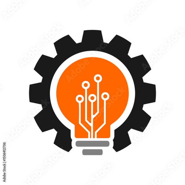 Fototapeta tech with the lamp blub insid gear vector logo