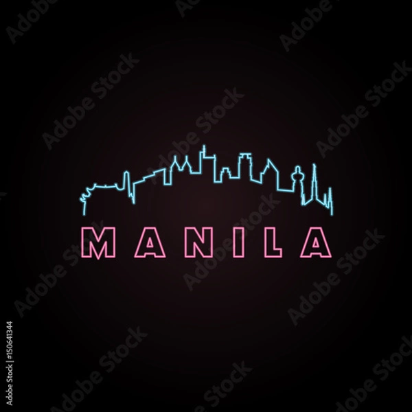 Fototapeta Manila skyline neon style in editable vector file.