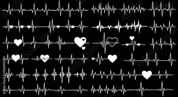 Obraz Heartbeat EKG ECG Love Pattern White Heart Black Background