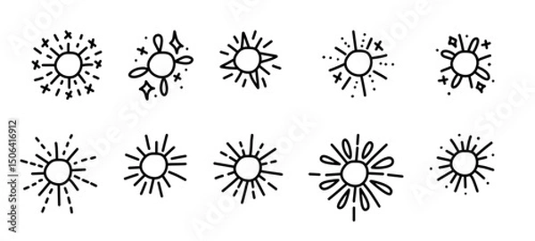 Obraz Hand-drawn sunburst elements in line art