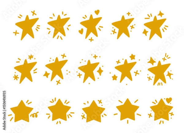 Obraz Set of Doodle Style Golden Star Illustrations