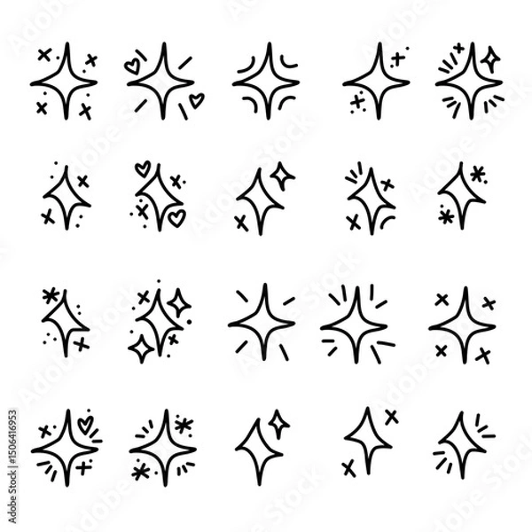 Obraz Set of cute hand drawn sparkles vector illustration