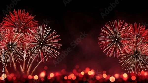 Obraz Colorful and dazzling fireworks explode in the night sky creating a vibrant and captivating display during the Chinese New Year