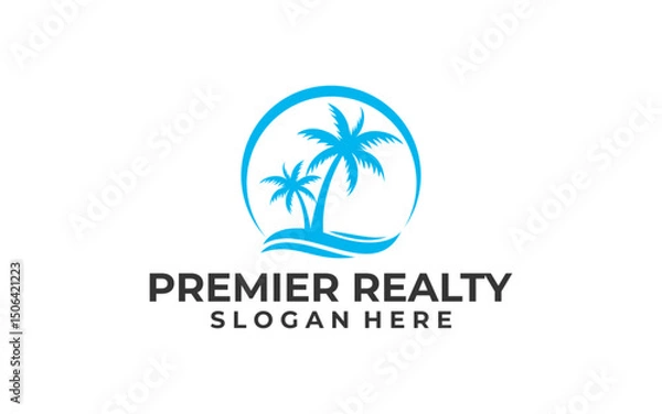 Obraz Tropical sunset over the ocean with palm trees logo designs