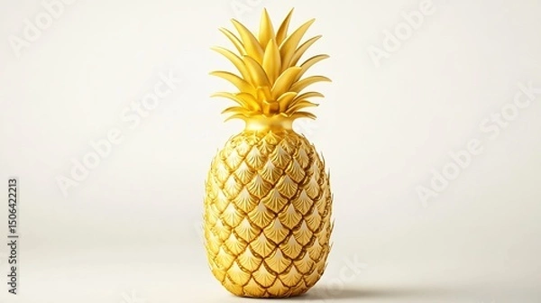 Fototapeta Gleaming golden pineapple symbolizing luxury and tropical opulence against a cream background with