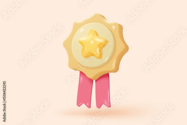 Fototapeta 3d winner award with golden cup, gold winner stars for rewards ceremony. Contest ceremony first and second and third concept on podium. 3d trophy champion icon vector render illustration