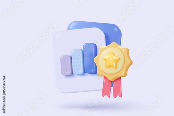 Fototapeta 3d statistic graph icon for investment diagram report. creative solution concept on pastel background. Goal for business, bank, finance. 3d analysis investment graph vector icon render illustration