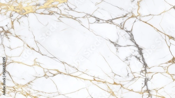 Fototapeta White and gold marble texture with luxurious veining, symbolizing elegance and timeless sophistication.