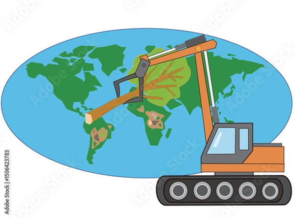 Fototapeta 重機による開発で地球の環境が破壊されている。