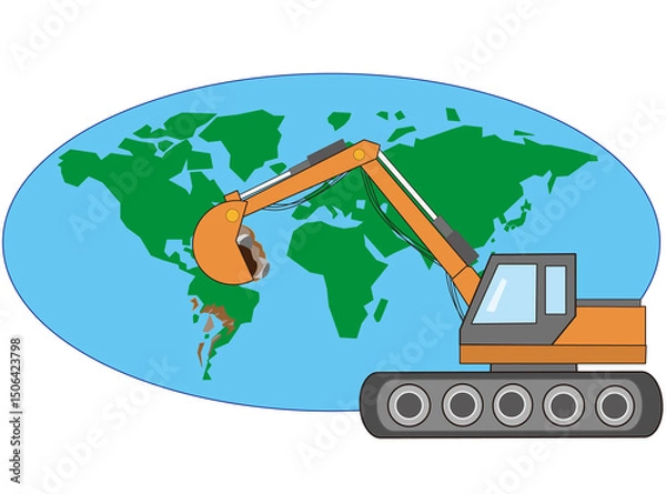 Fototapeta 重機による開発で地球の環境が破壊されている。