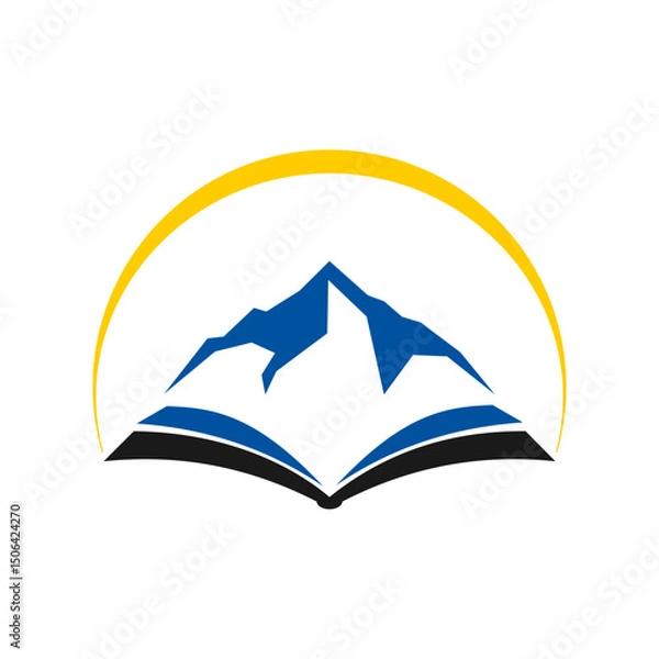 Fototapeta mountain and sun above an open book vector logo