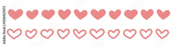 Fototapeta Decorative border of hearts in two styles