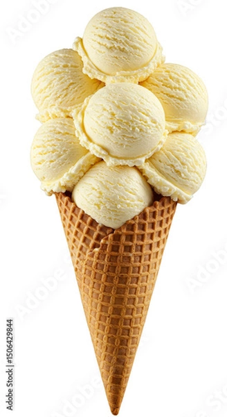 Obraz Vanilla Ice Cream Scoops On A Crunchy Brown Cone Photo On Isolated Transparent Background