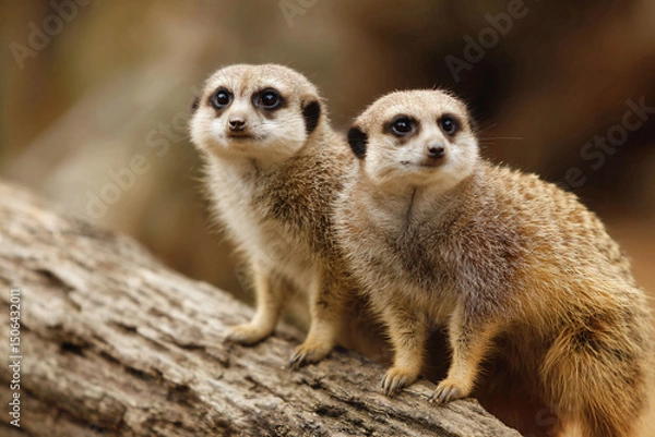 Fototapeta two small animals sitting on a tree branch