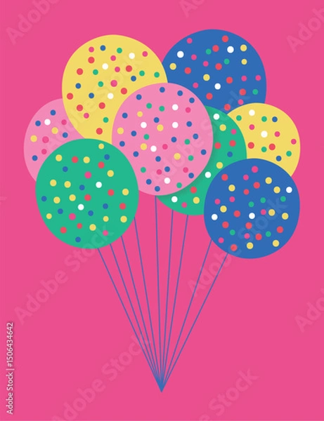 Fototapeta Colorful polka dot balloons cluster on bright pink background