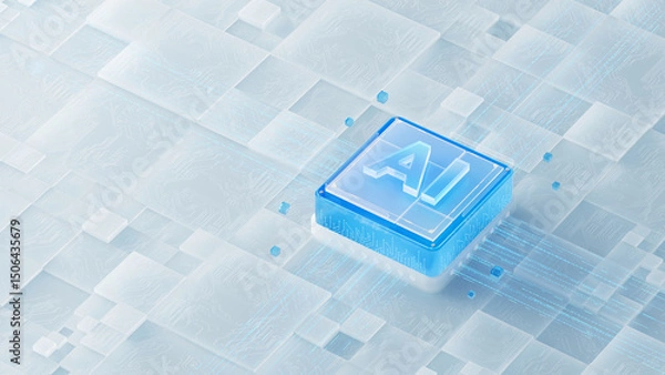 Obraz Futuristic AI - Chip on a Grid - like Electronic Background Signifying Technological Advancements, Suitable for AI-related tech publicity scenarios