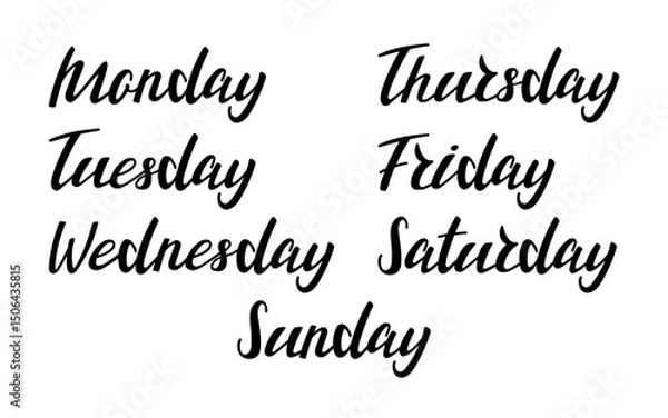 Obraz Handwritten days of the week in elegant cursive font, perfect for scheduling or calendar designs.