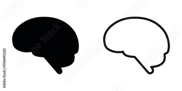 Fototapeta Simple brain silhouette symbol set. Black solid and outline version. Flat symbol illustration vector design.