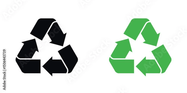 Fototapeta The recycle symbol set, black and green. Simple symbol vector design.