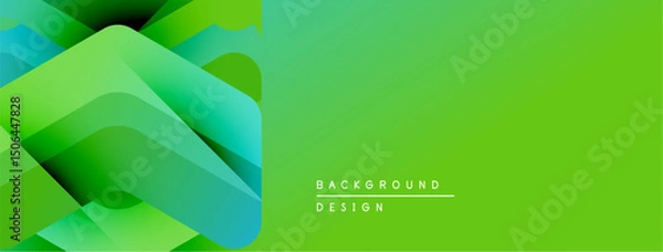 Fototapeta Abstract geometric shapes overlap, creating vibrant green gradient background. Modern design element for digital projects.