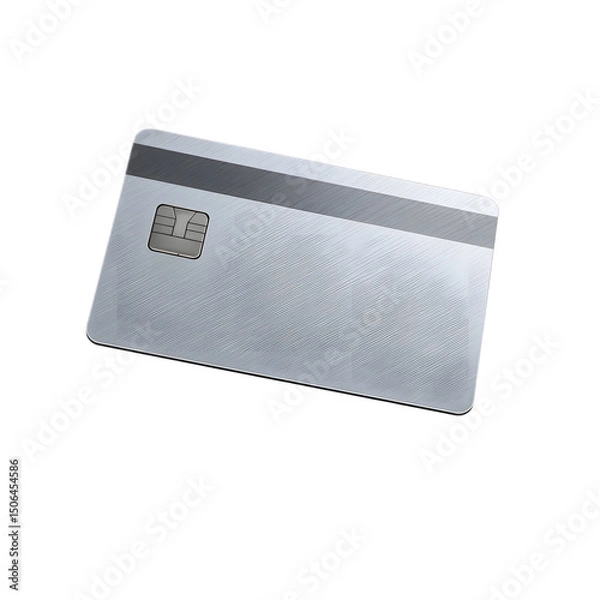 Fototapeta A silver metallic credit card with a clean minimalist design displayed on a plain white background
