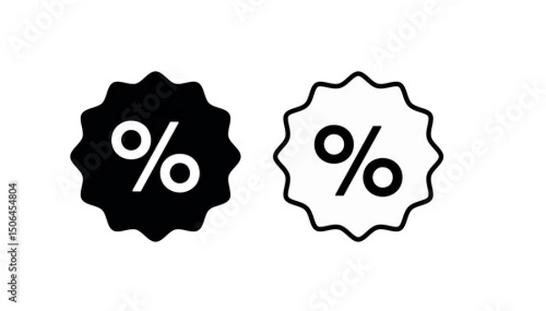 Obraz Black and White Sale Badge Vector Icon – Discount Tag with Percent Symbol | Outline & Filled Transparent Price Label