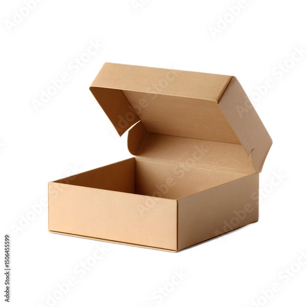 Fototapeta Opened kraft cardboard box with empty interior on clean white background ready for product placement or branding mockup