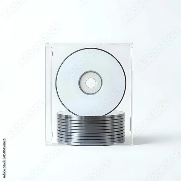 Obraz Stack of Silver CDs in a Protective Case